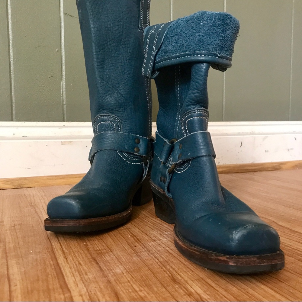 Rare BLUE leather FRYE Harness Boots!